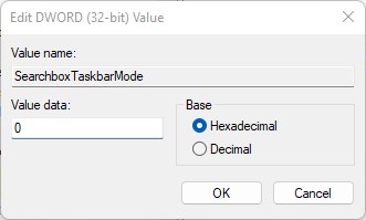 レジストリを使用してタスクバーの検索アイコンを削除する